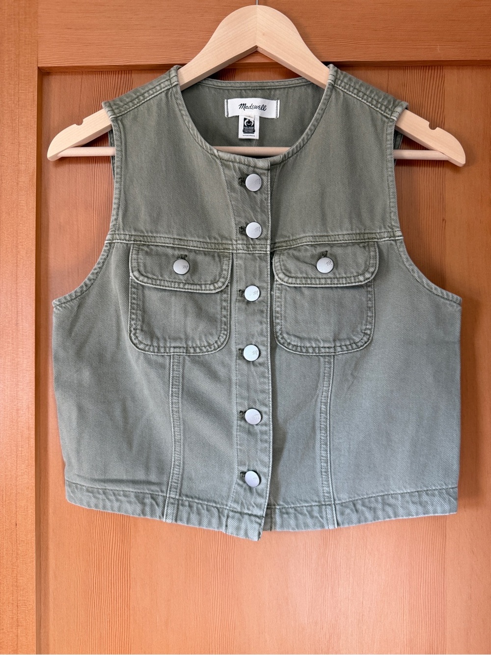 Madewell Cropped Utility Airy Denim Button Vest
